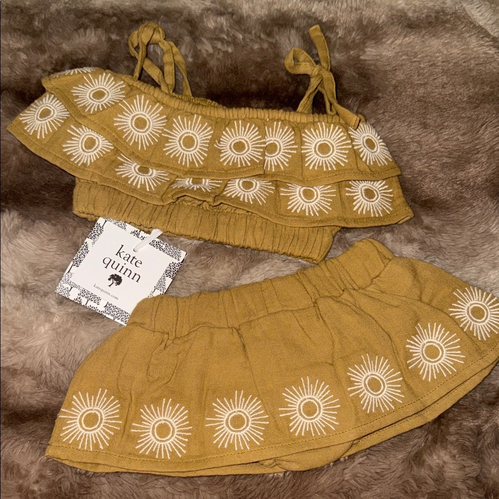 kate quinn Mustard  Sun Embroidered Two-Piece Set